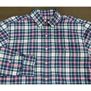 Vineyard Vines Shirt Mens M Pink Blue Plaid Performance Nylon Classic Fit Tucker